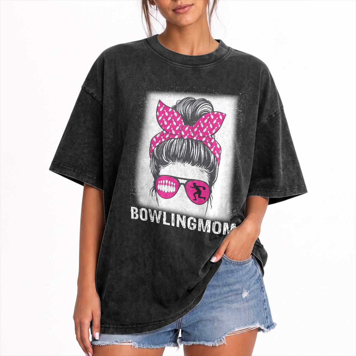 Bowling Mom Life Washed Cotton T-Shirt Funny Bowler Gift