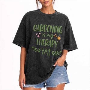Gardening Is My Therapy Washed Cotton T-Shirt Funny Plant Lover