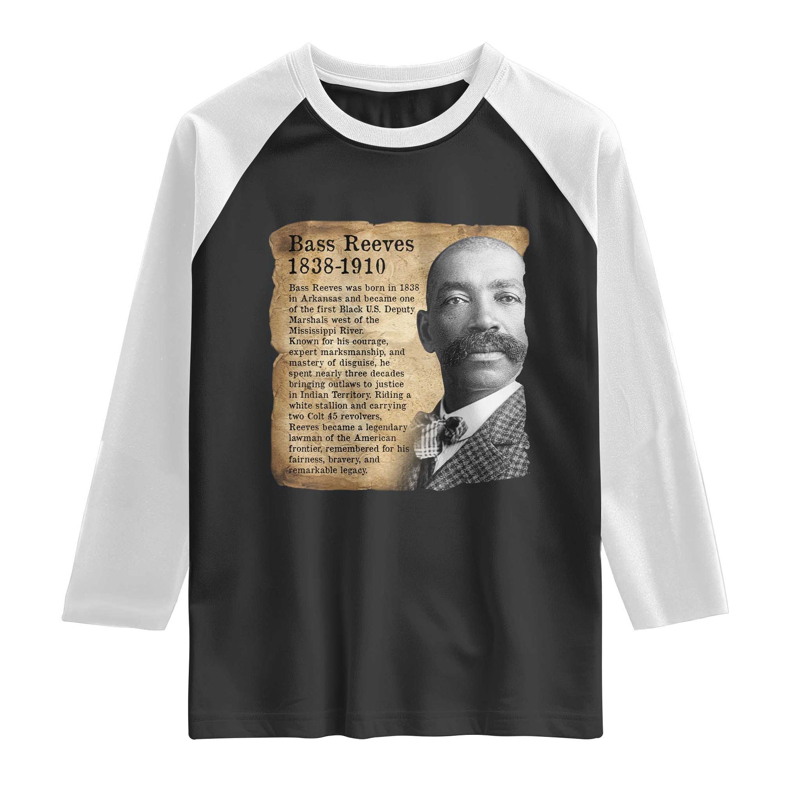 Vintage Newspaper Bass Reeves Wild West Raglan Shirt Legendary Black US Deputy Marshal History