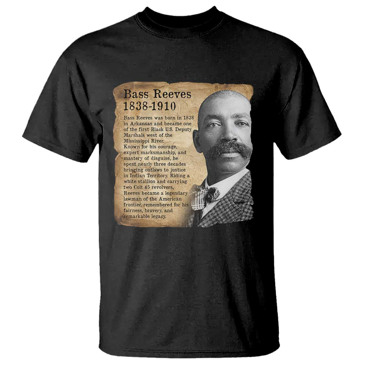 Vintage Newspaper Bass Reeves Wild West T Shirt Legendary Black US Deputy Marshal History