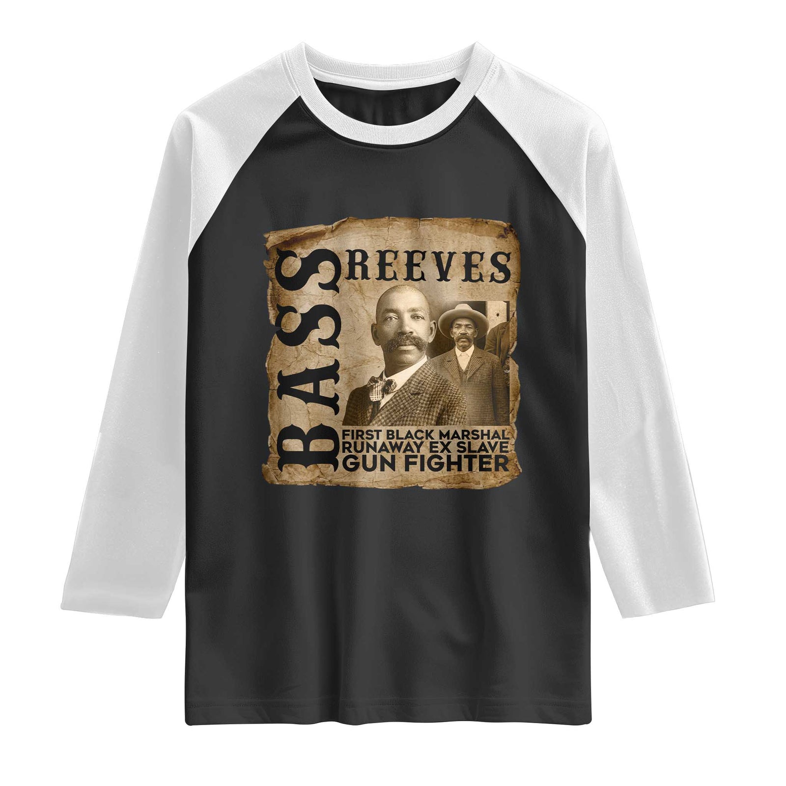Vintage Newspaper Bass Reeves First Black Deputy US Marshal Raglan Shirt Gun Fighter Wild West History