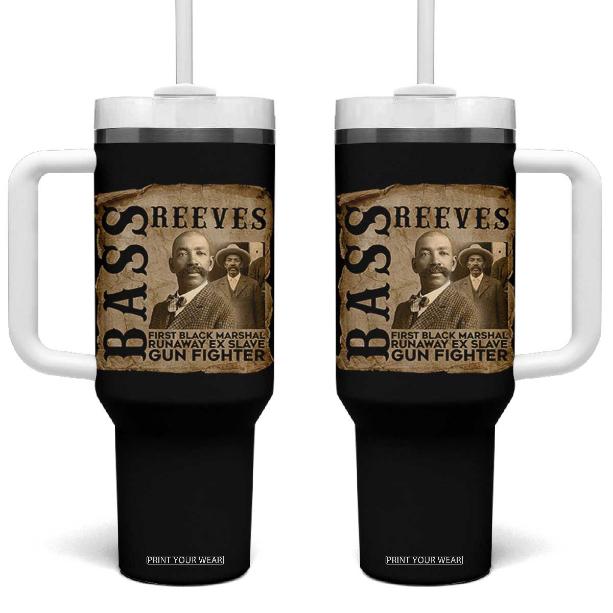 Vintage Newspaper Bass Reeves First Black Deputy US Marshal Tumbler With Handle Gun Fighter Wild West History