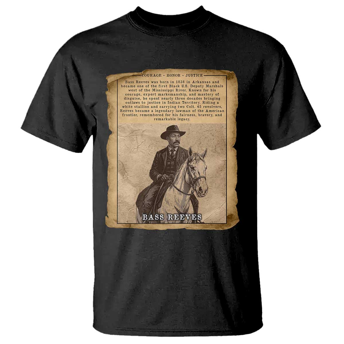 Vintage Newspaper Bass Reeves US Marshal T Shirt Legendary Black Deputy Wild West History