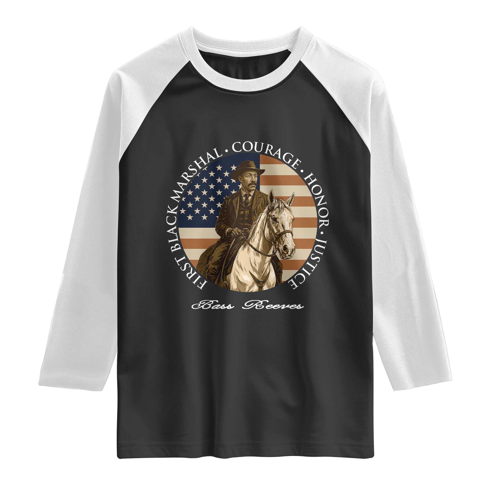 Bass Reeves Deputy US Marshal Raglan Shirt Black History American Flag Western Frontier Lawman