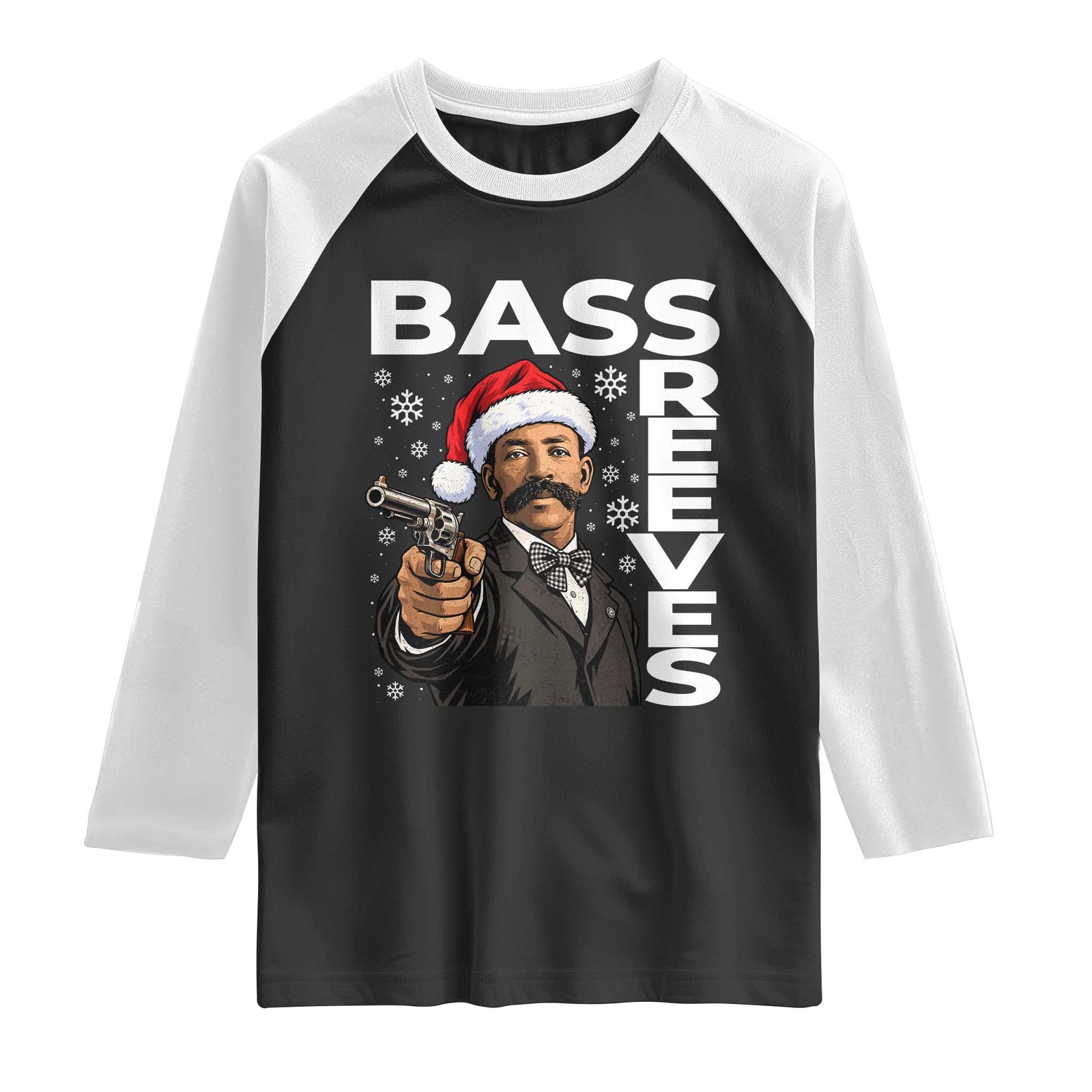 Bass Reeves Christmas Deputy US Marshal Santa Hat Raglan Shirt Wild West History Holiday Gift