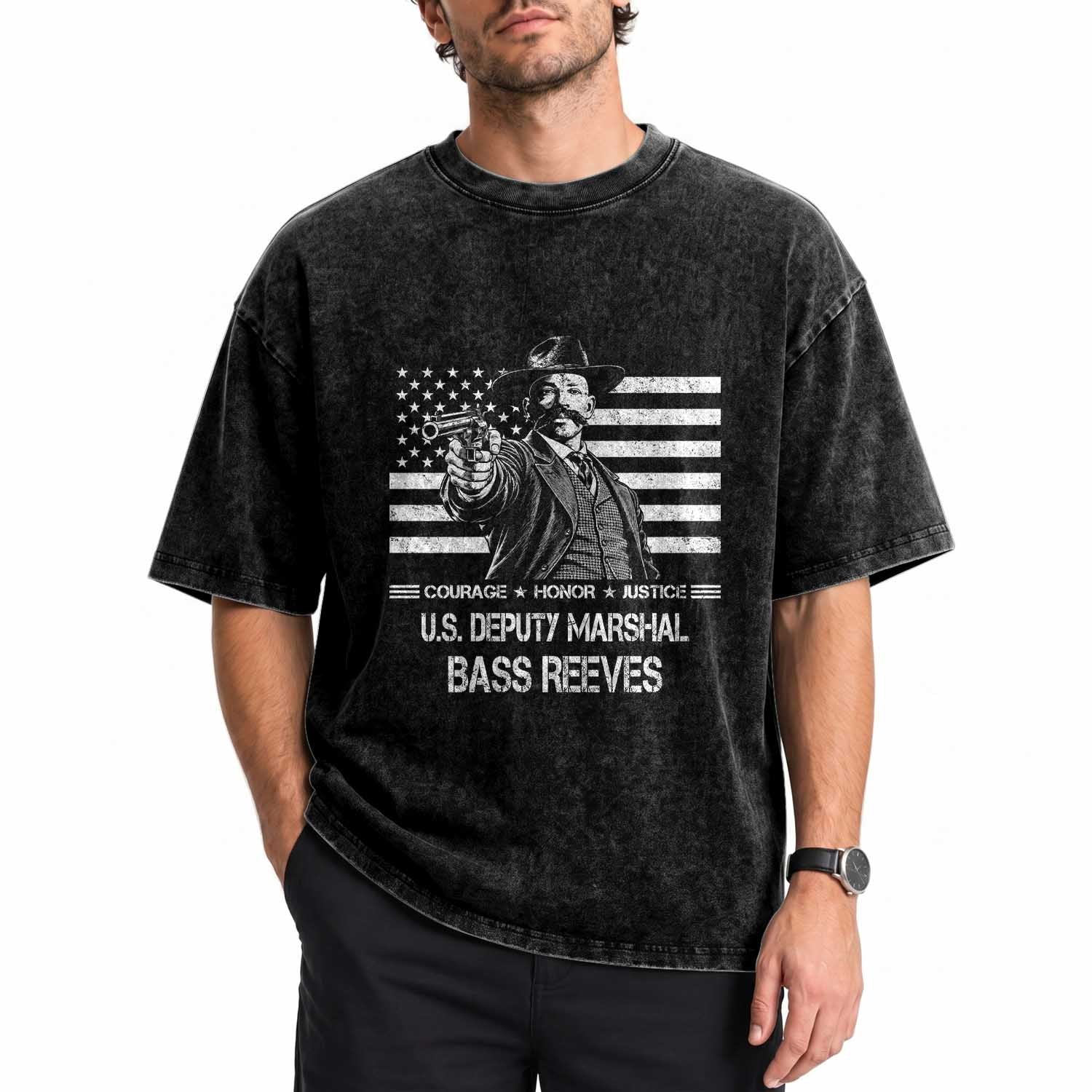Bass Reeves American Flag US Deputy Marshal Washed Cotton T-Shirt Black History Western Frontier Lawman