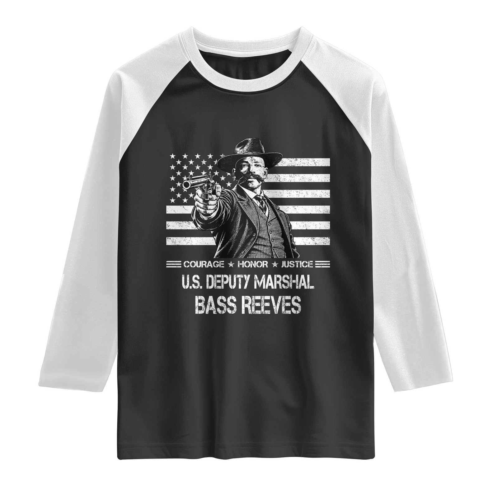 Bass Reeves American Flag US Deputy Marshal Raglan Shirt Black History Western Frontier Lawman