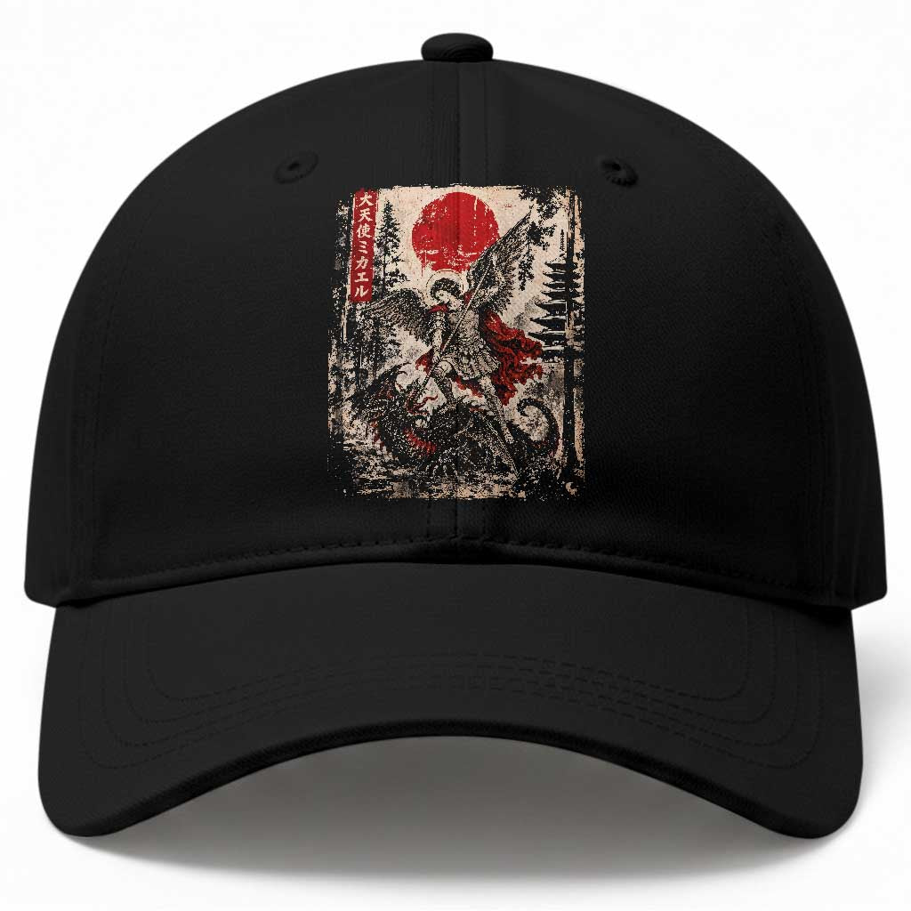 Vintage Japanese Ukiyoe Archangel Michael Baseball Cap Defeating Dragon Catholic Saint