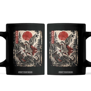 Vintage Japanese Ukiyoe Archangel Michael Coffee Mug Defeating Dragon Catholic Saint