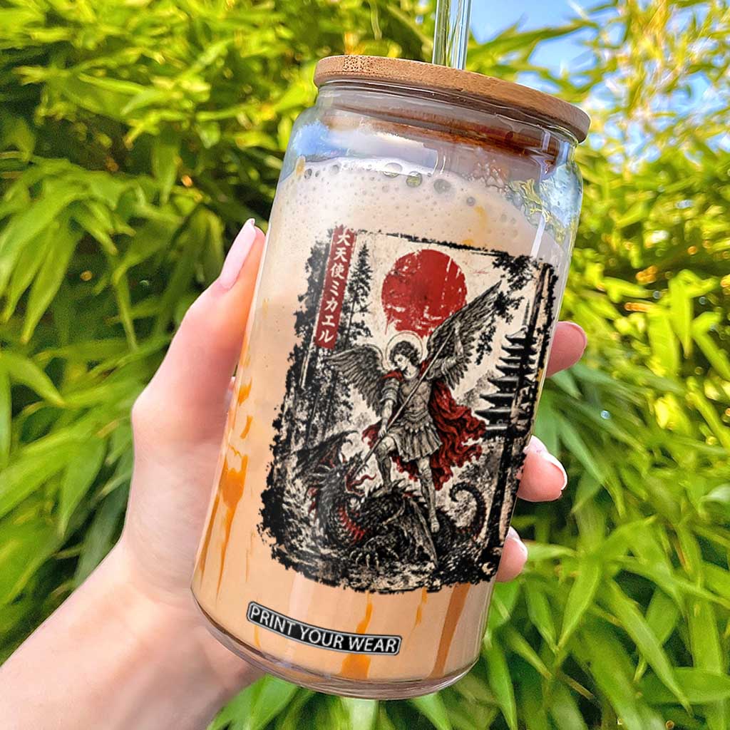 Vintage Japanese Ukiyoe Archangel Michael Glass Can Defeating Dragon Catholic Saint