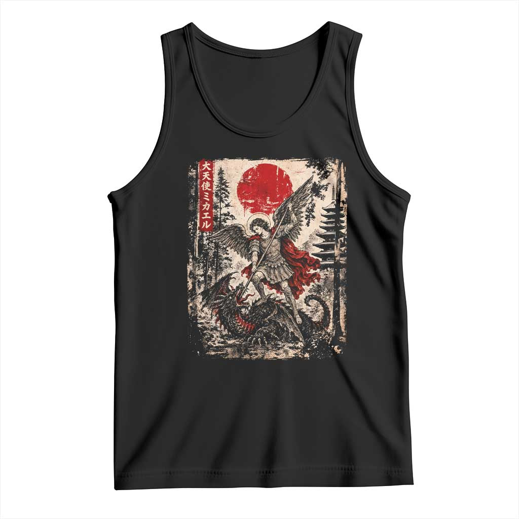 Vintage Japanese Ukiyoe Archangel Michael Tank Top Defeating Dragon Catholic Saint
