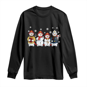 Christmas Firefighter Snowman Long Sleeve Shirt Festive Holiday First Responder Gift
