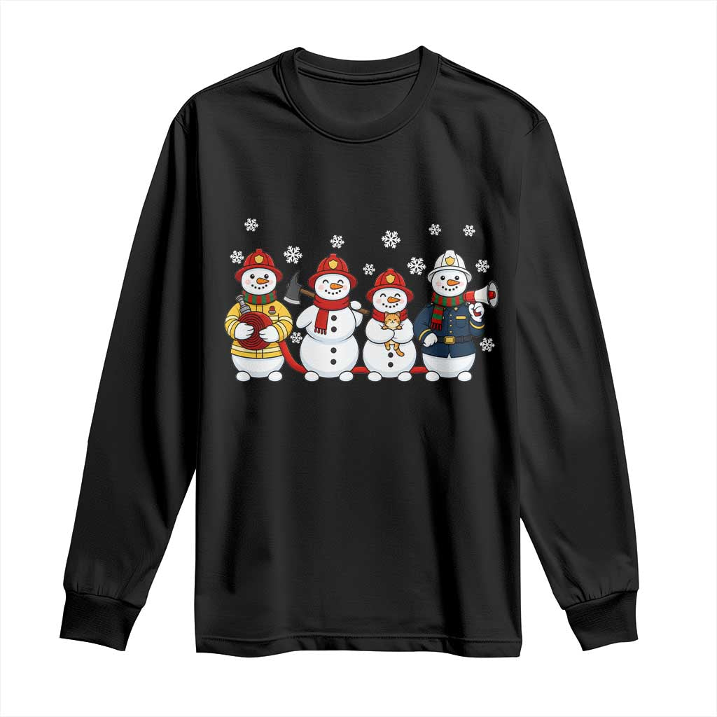 Christmas Firefighter Snowman Long Sleeve Shirt Festive Holiday First Responder Gift