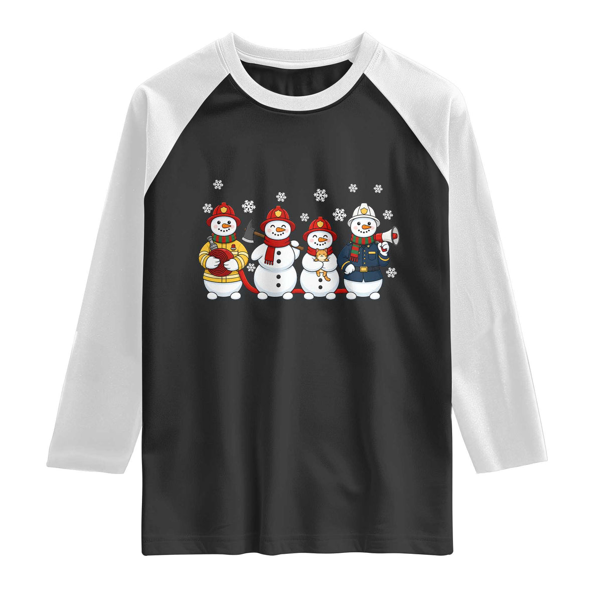 Christmas Firefighter Snowman Raglan Shirt Festive Holiday First Responder Gift