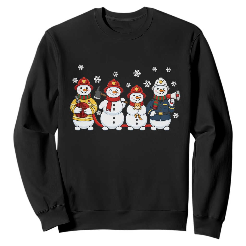Christmas Firefighter Snowman Sweatshirt Festive Holiday First Responder Gift