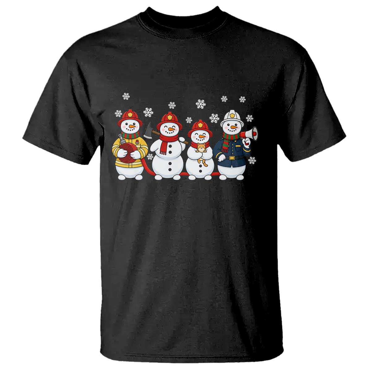 Christmas Firefighter Snowman T Shirt Festive Holiday First Responder Gift