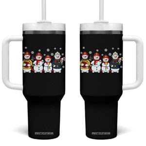 Christmas Firefighter Snowman Tumbler With Handle Festive Holiday First Responder Gift
