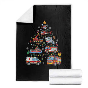 Christmas Tree Emergency Rescue Vehicles Throw Blanket First Responders Holiday Lights Gift
