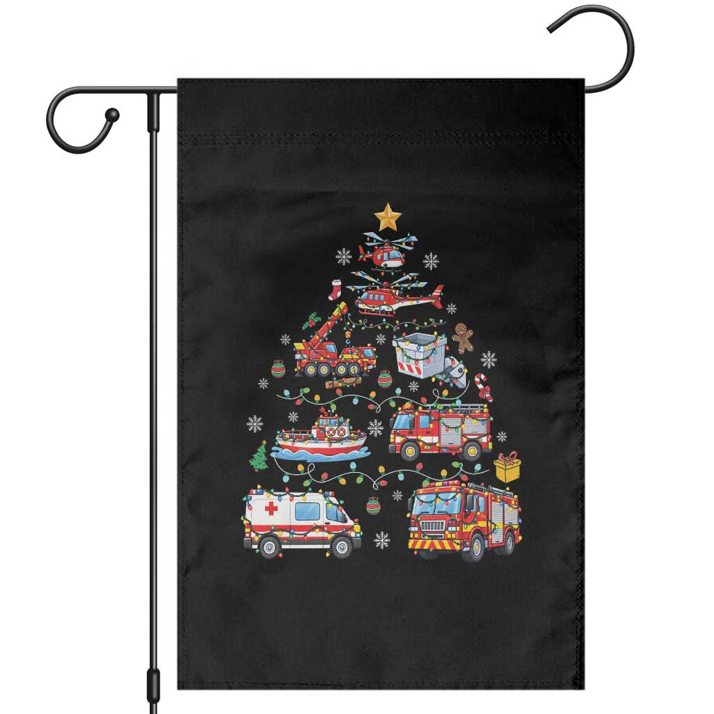Christmas Tree Emergency Rescue Vehicles Garden Flag First Responders Holiday Lights Gift