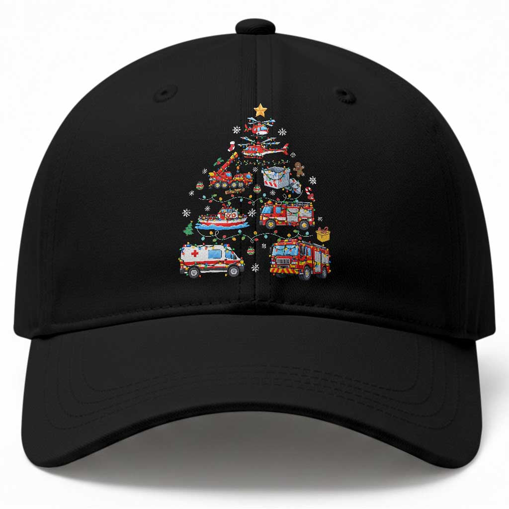 Christmas Tree Emergency Rescue Vehicles Baseball Cap First Responders Holiday Lights Gift
