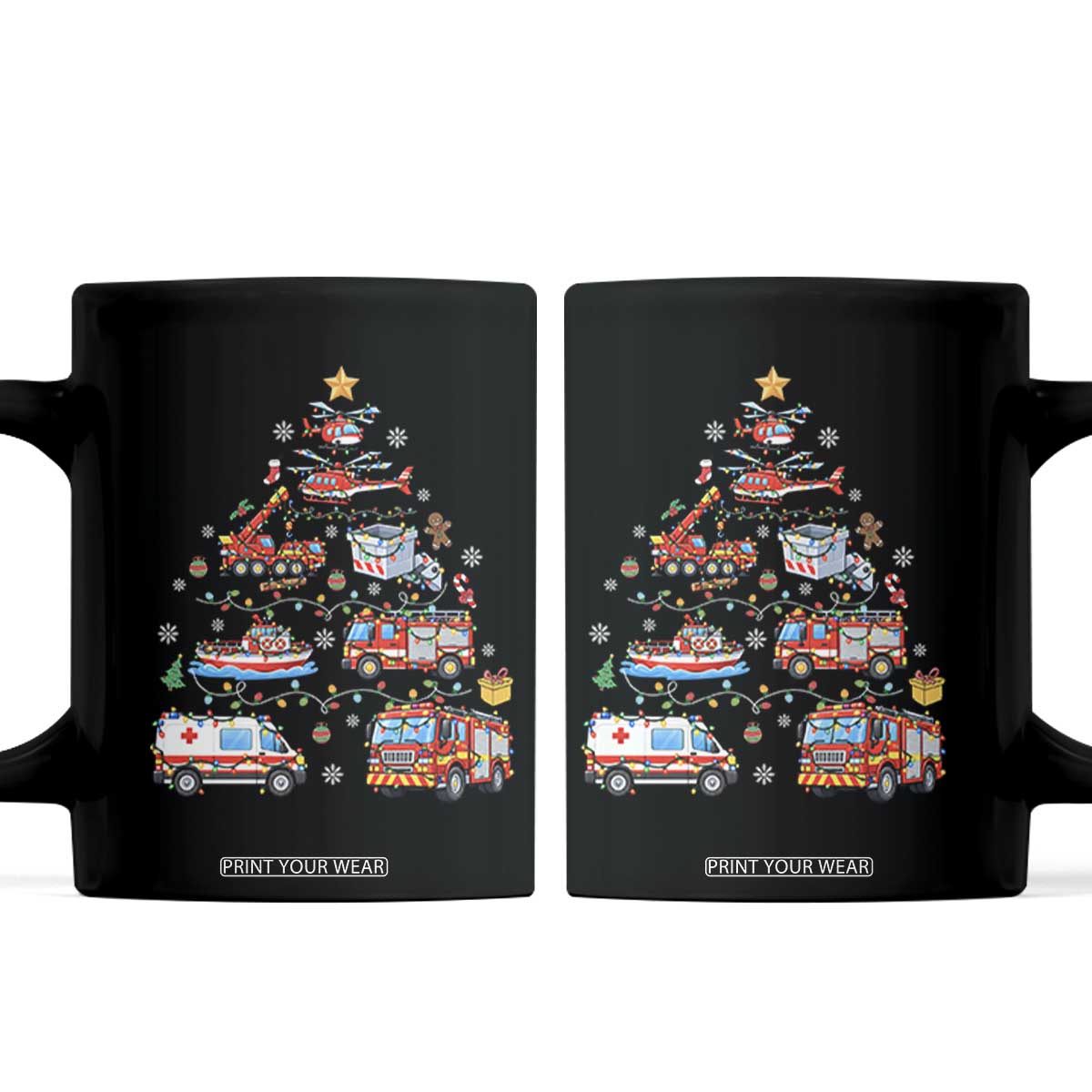 Christmas Tree Emergency Rescue Vehicles Coffee Mug First Responders Holiday Lights Gift