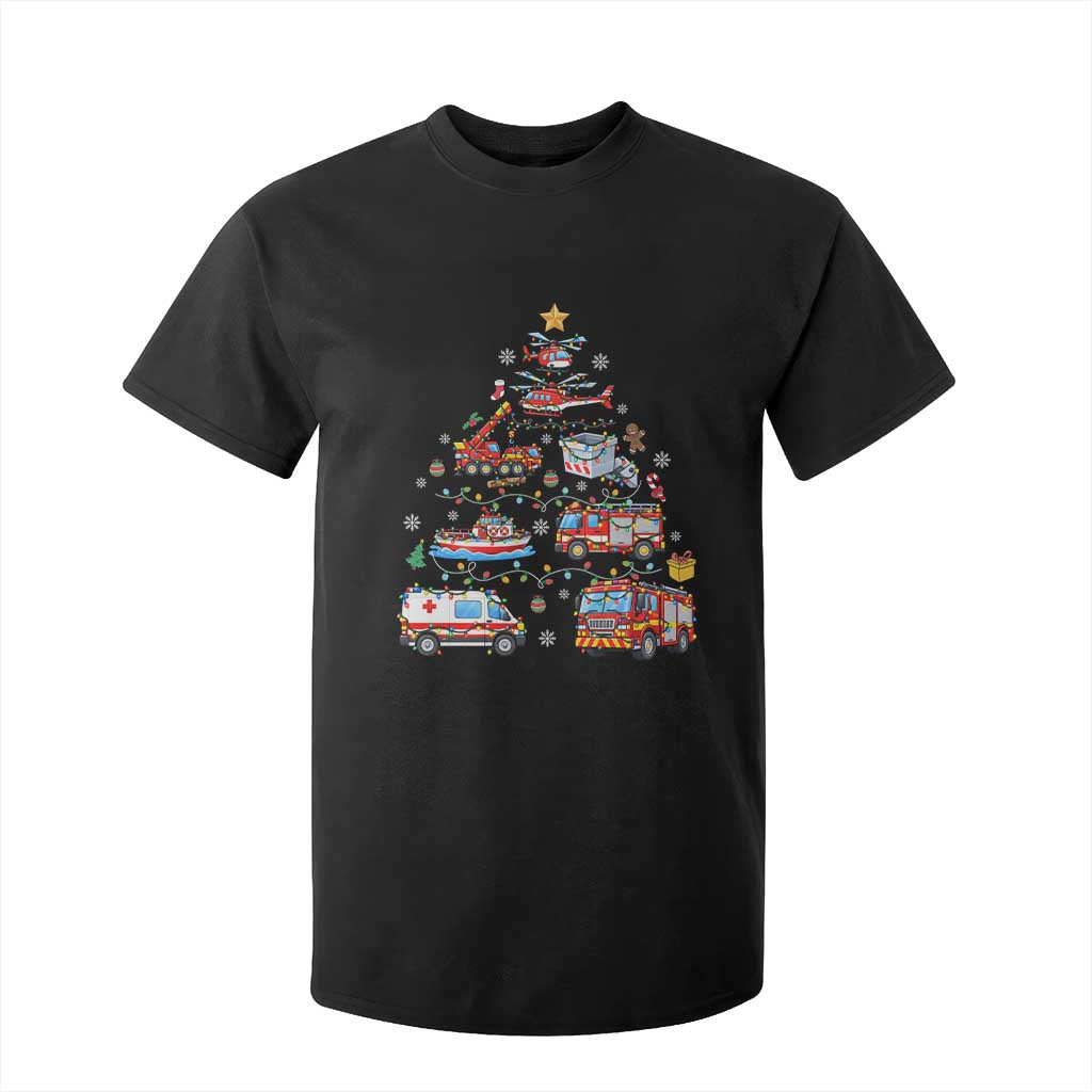 Christmas Tree Emergency Rescue Vehicles T Shirt For Kid First Responders Holiday Lights Gift