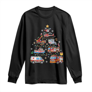 Christmas Tree Emergency Rescue Vehicles Long Sleeve Shirt First Responders Holiday Lights Gift