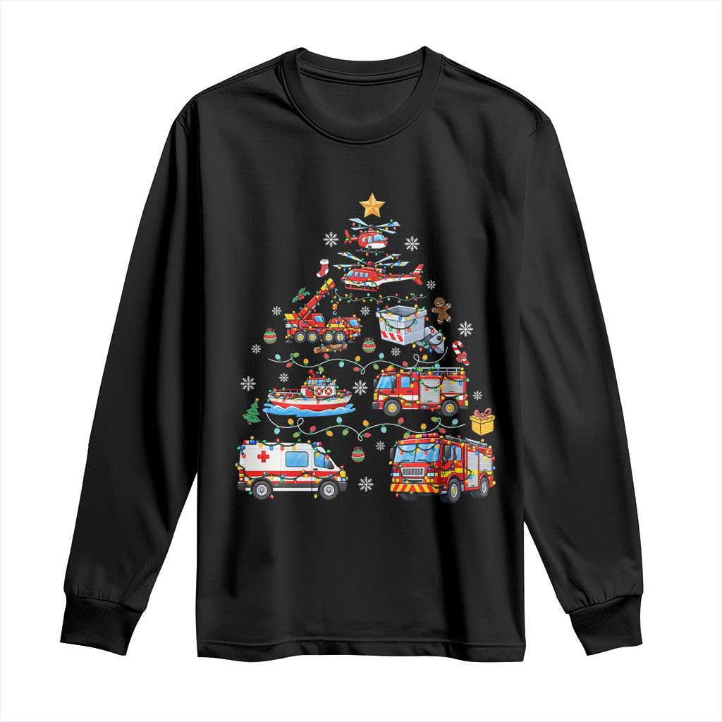 Christmas Tree Emergency Rescue Vehicles Long Sleeve Shirt First Responders Holiday Lights Gift