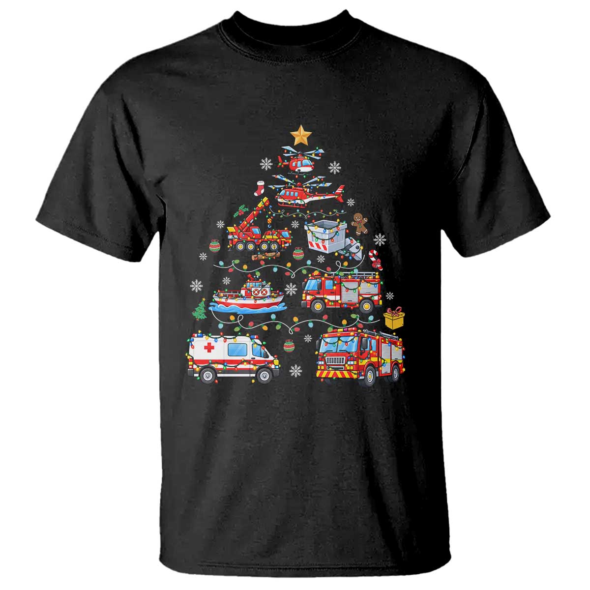 Christmas Tree Emergency Rescue Vehicles T Shirt First Responders Holiday Lights Gift