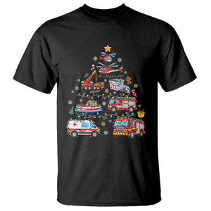 Christmas Tree Emergency Rescue Vehicles T Shirt First Responders Holiday Lights Gift
