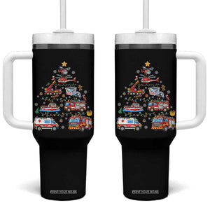 Christmas Tree Emergency Rescue Vehicles Tumbler With Handle First Responders Holiday Lights Gift