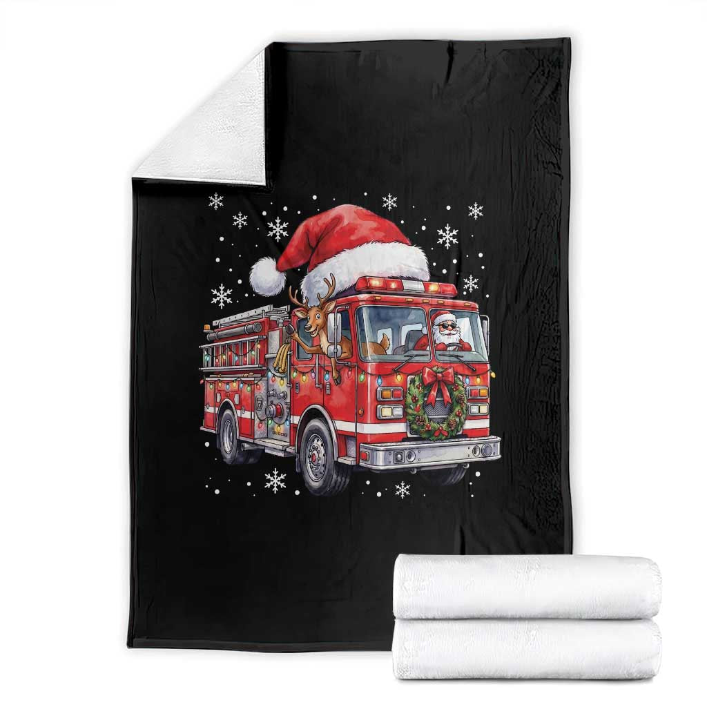 Funny Santa Reindeer Fire Truck Christmas Throw Blanket Driving Holiday Firefighter Gift