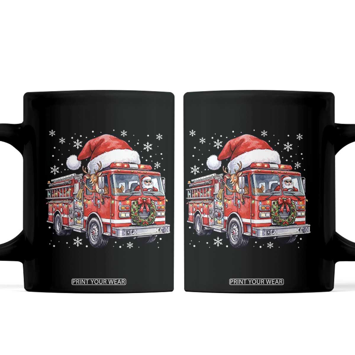 Funny Santa Reindeer Fire Truck Christmas Coffee Mug Driving Holiday Firefighter Gift