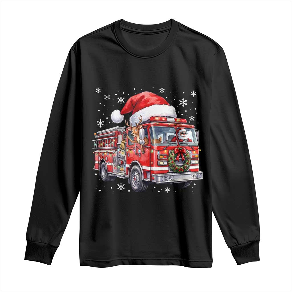 Funny Santa Reindeer Fire Truck Christmas Long Sleeve Shirt Driving Holiday Firefighter Gift