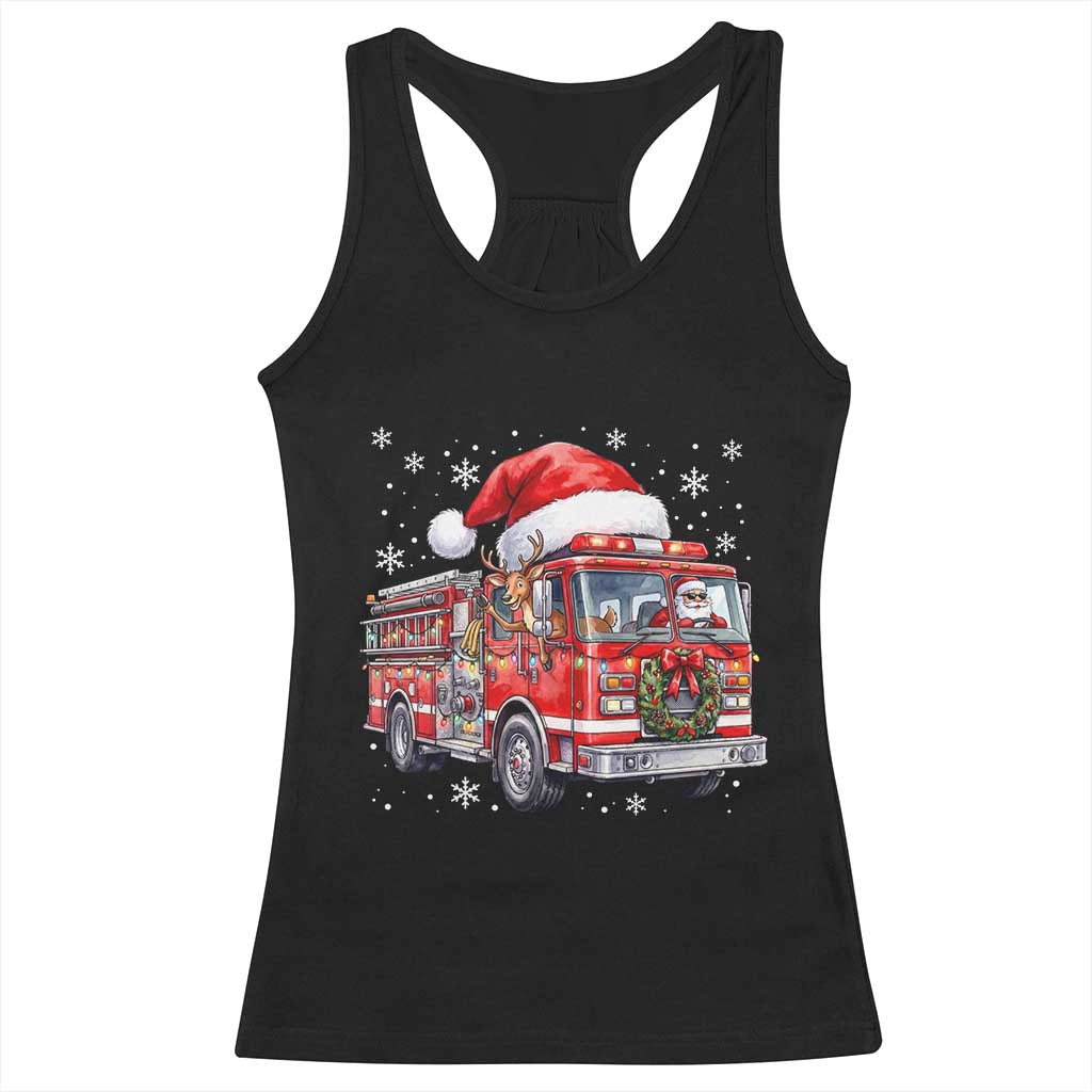 Funny Santa Reindeer Fire Truck Christmas Racerback Tank Top Driving Holiday Firefighter Gift