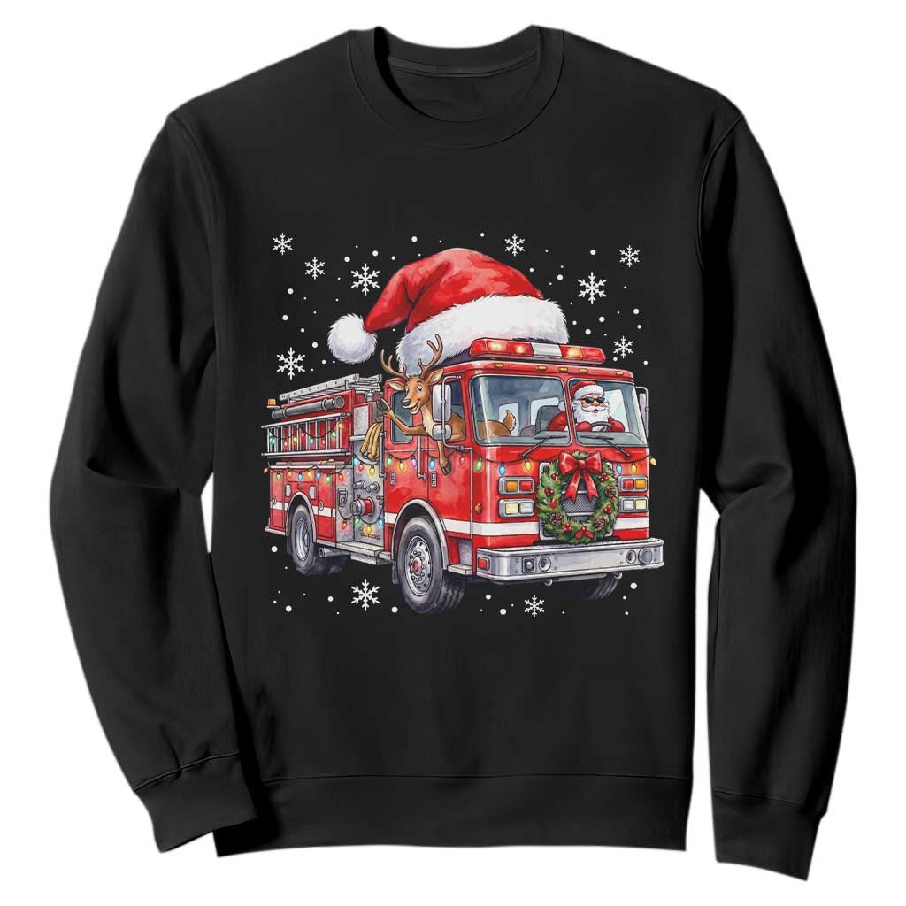 Funny Santa Reindeer Fire Truck Christmas Sweatshirt Driving Holiday Firefighter Gift