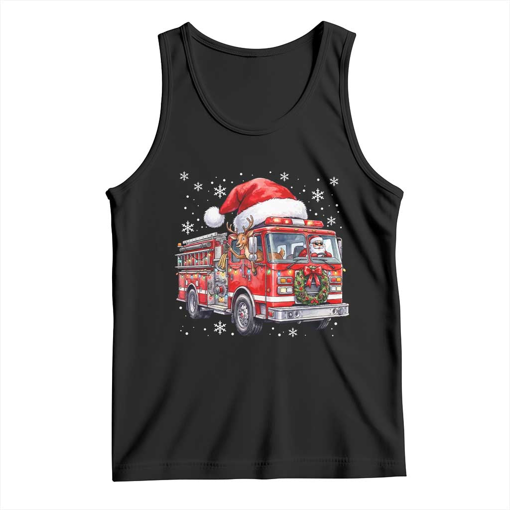 Funny Santa Reindeer Fire Truck Christmas Tank Top Driving Holiday Firefighter Gift