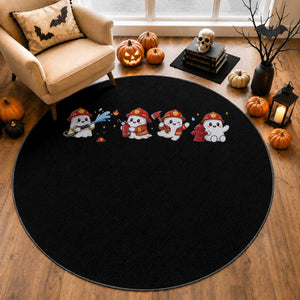 Funny Ghost Firefighter Fire Rescue Halloween Round Rug Spooky Fireman Season Gift
