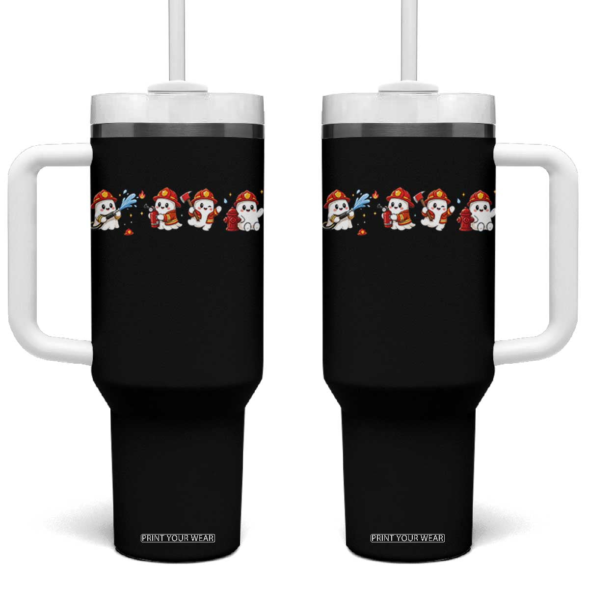 Funny Ghost Firefighter Fire Rescue Halloween Tumbler With Handle Spooky Fireman Season Gift