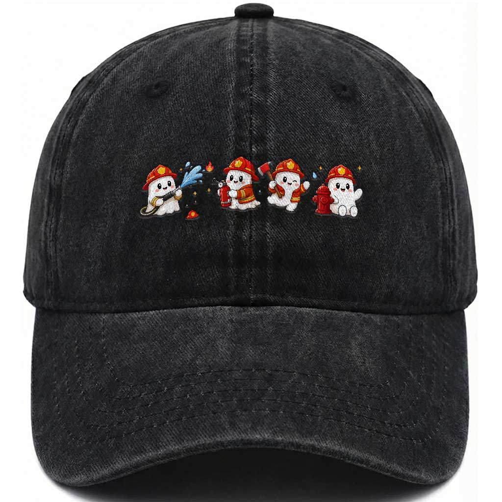 Funny Ghost Firefighter Fire Rescue Halloween Washed Cotton Baseball Cap Spooky Fireman Season Gift