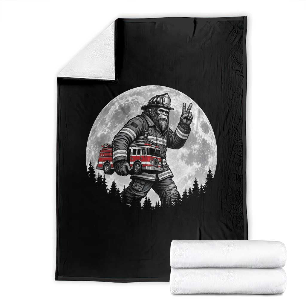 Bigfoot Firefighter Fire Truck Throw Blanket Funny Sasquatch Rescue First Responder