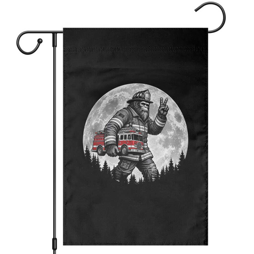 Bigfoot Firefighter Fire Truck Garden Flag Funny Sasquatch Rescue First Responder