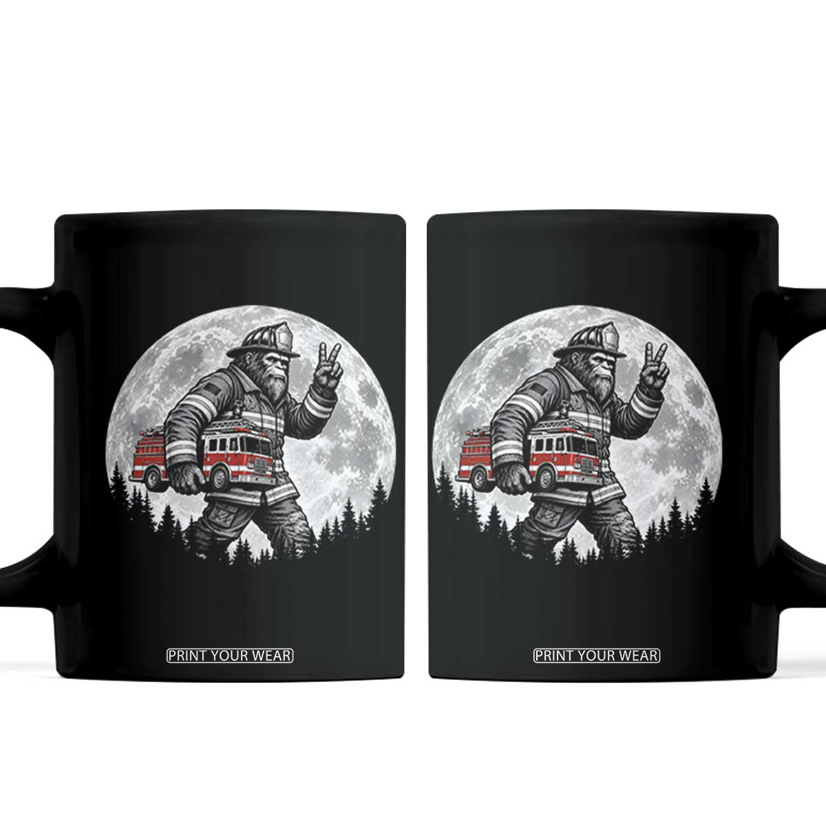 Bigfoot Firefighter Fire Truck Coffee Mug Funny Sasquatch Rescue First Responder