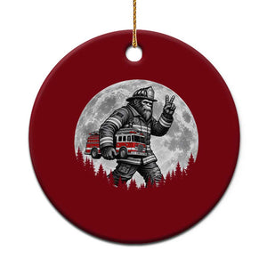 Bigfoot Firefighter Fire Truck Ceramic Ornament Funny Sasquatch Rescue First Responder