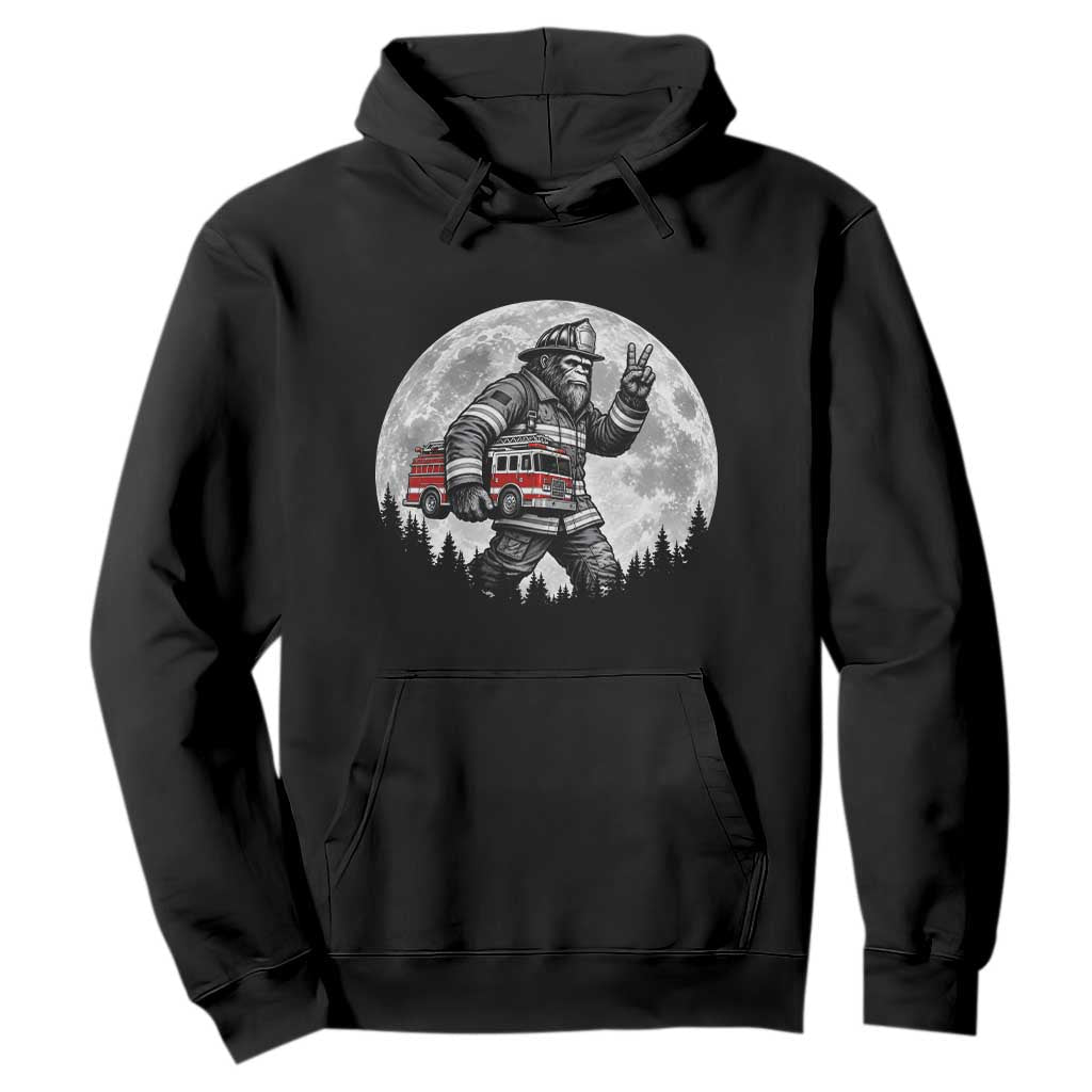 Bigfoot Firefighter Fire Truck Hoodie Funny Sasquatch Rescue First Responder