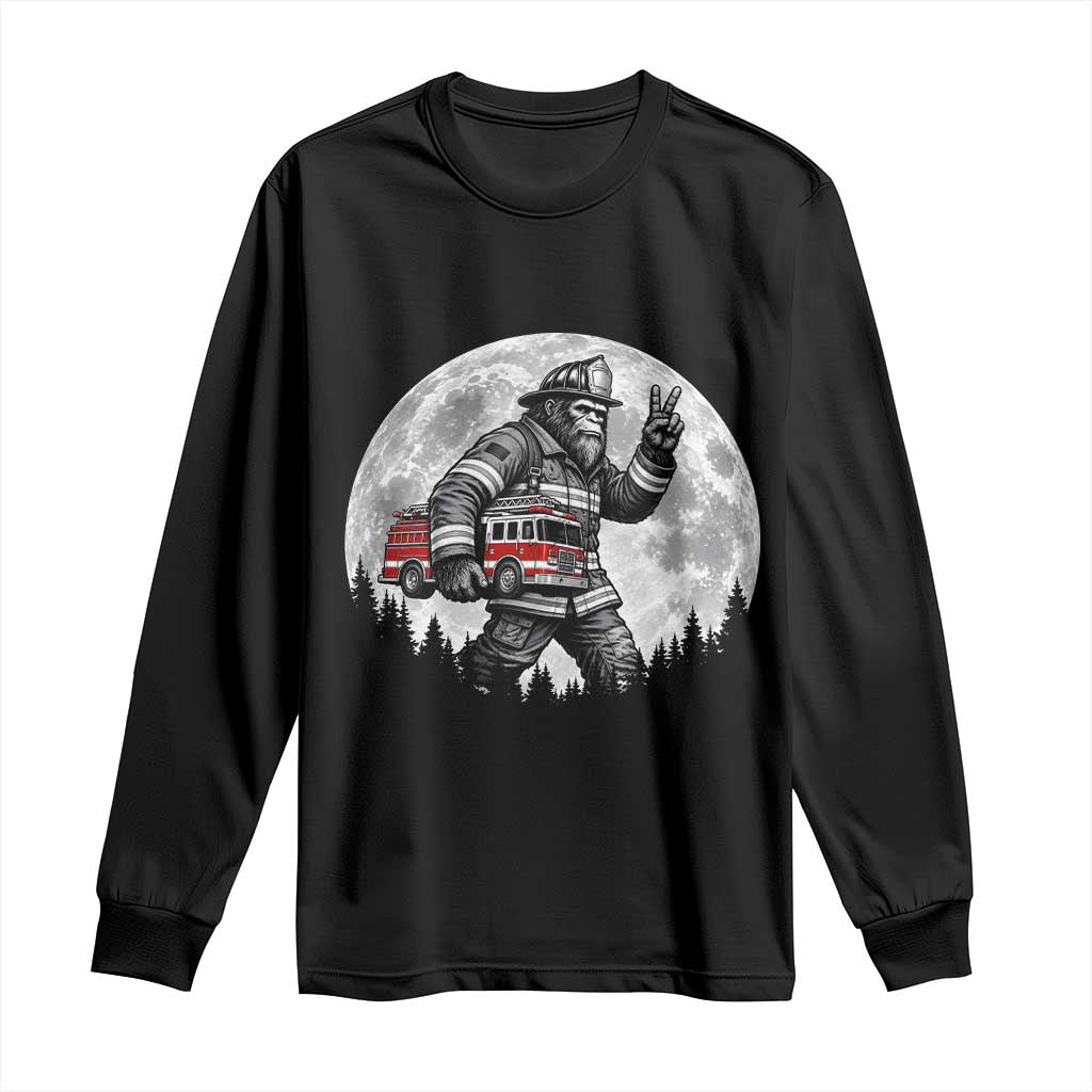 Bigfoot Firefighter Fire Truck Long Sleeve Shirt Funny Sasquatch Rescue First Responder