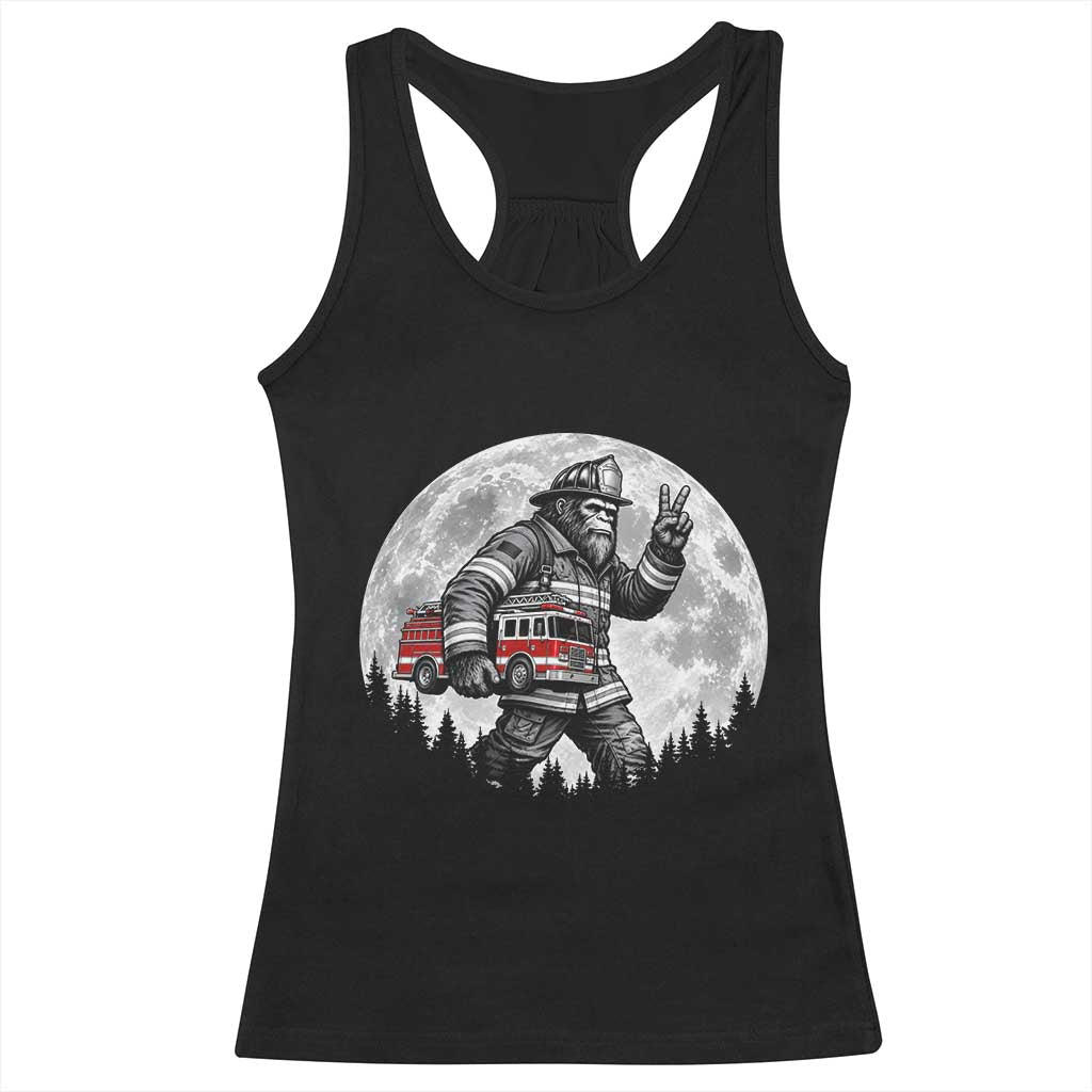 Bigfoot Firefighter Fire Truck Racerback Tank Top Funny Sasquatch Rescue First Responder