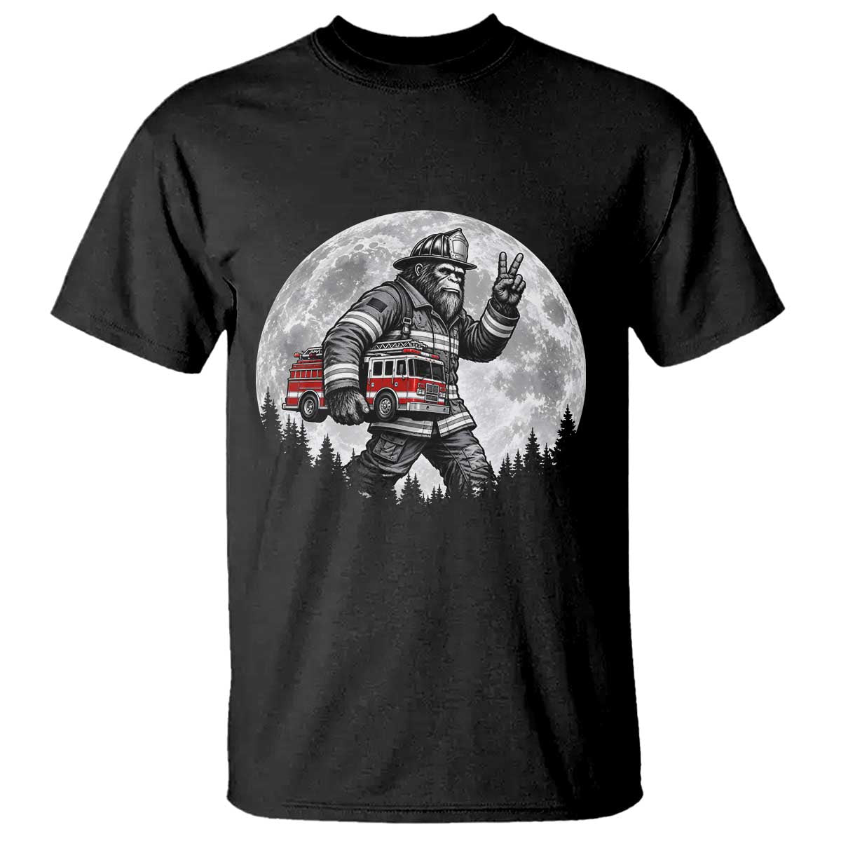 Bigfoot Firefighter Fire Truck T Shirt Funny Sasquatch Rescue First Responder