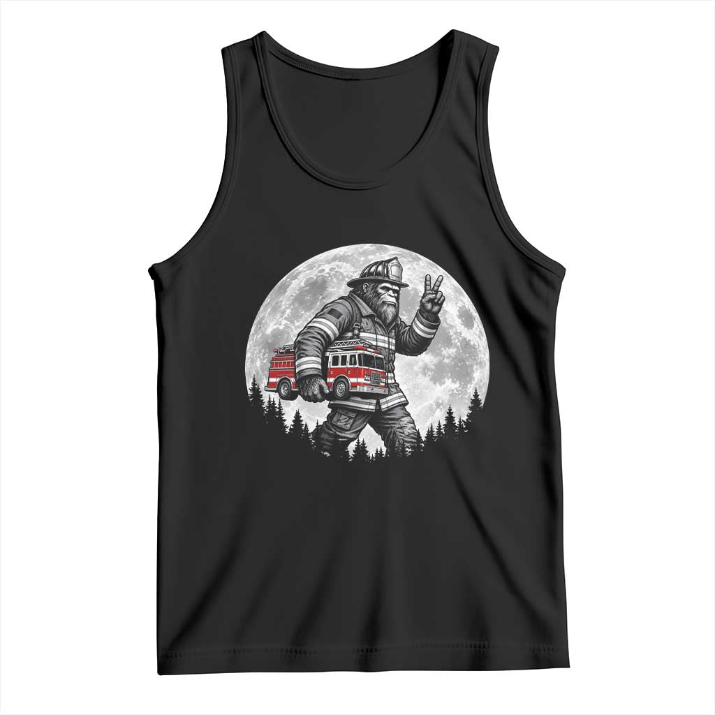 Bigfoot Firefighter Fire Truck Tank Top Funny Sasquatch Rescue First Responder