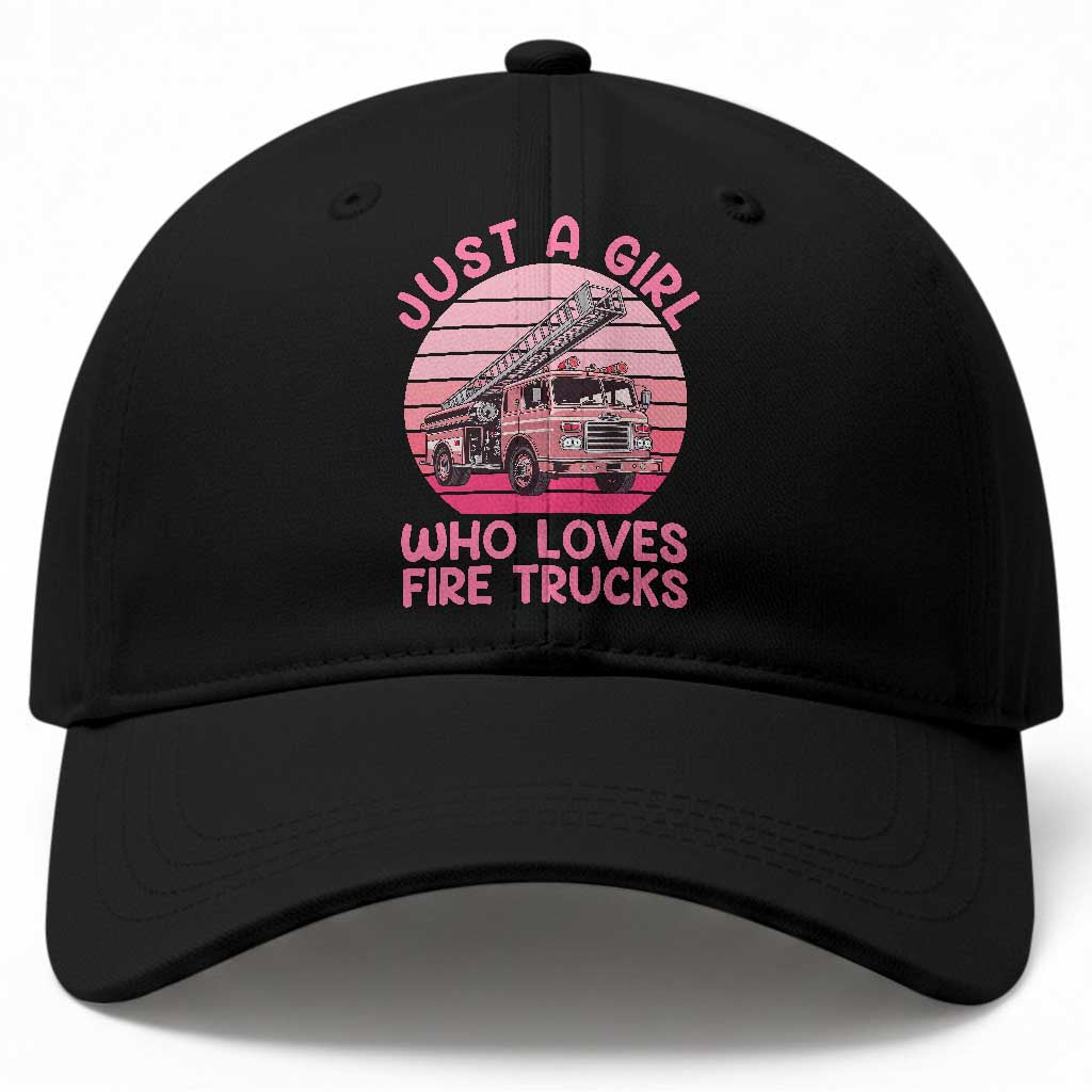 Just A Girl Who Loves Fire Trucks Baseball Cap Retro Firefighter Rescue Lover Gift